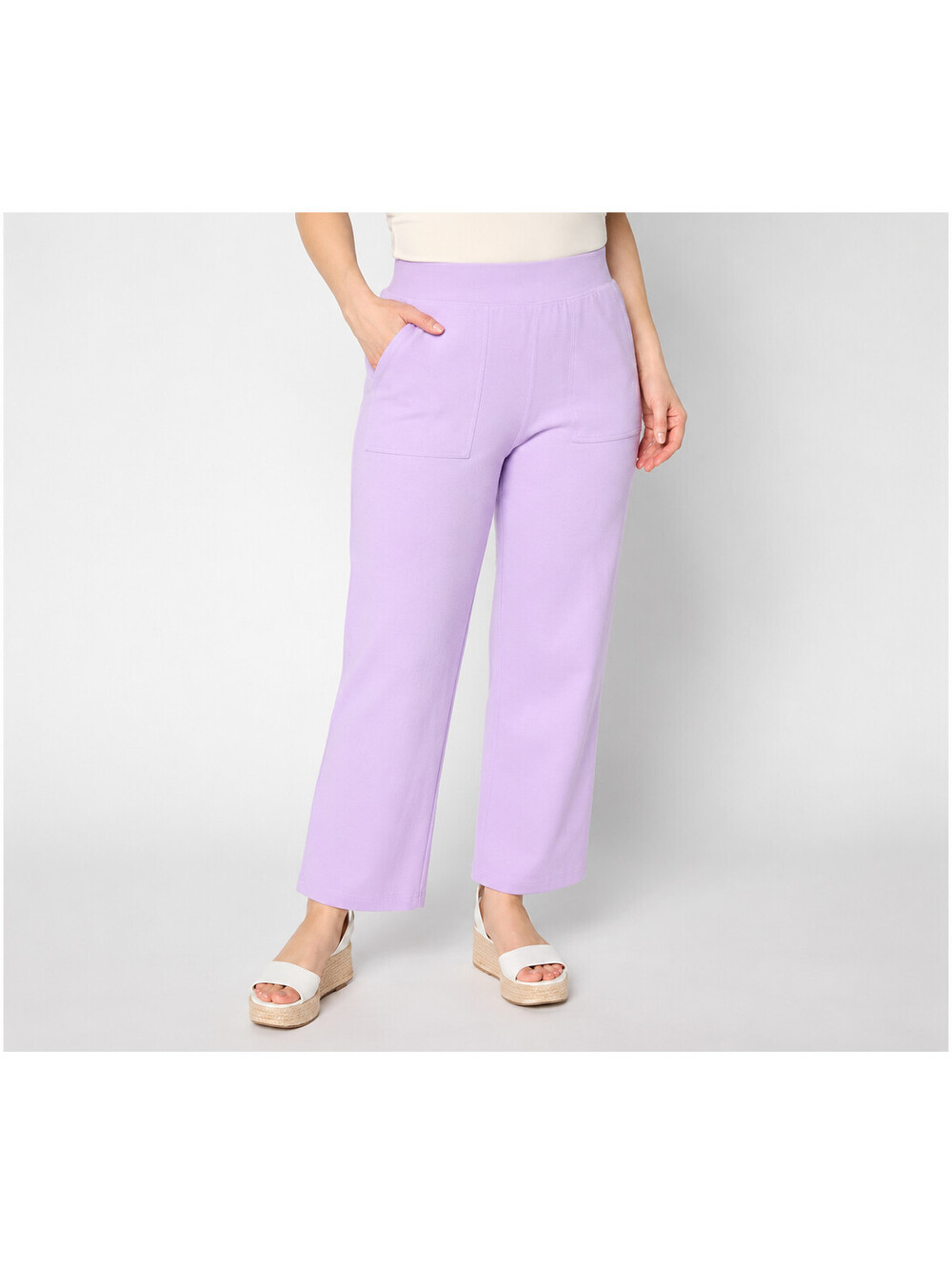 Susan Graver Soleil SLub Rib Knit Ankle Pants Cool Lavender, Petite X-Large
